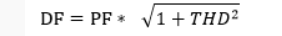 The relationship between DF, PF and THD