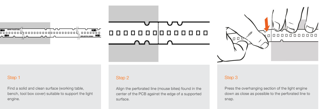 snap off led pcb, how to snap a pcb, how to cut off the led pcb